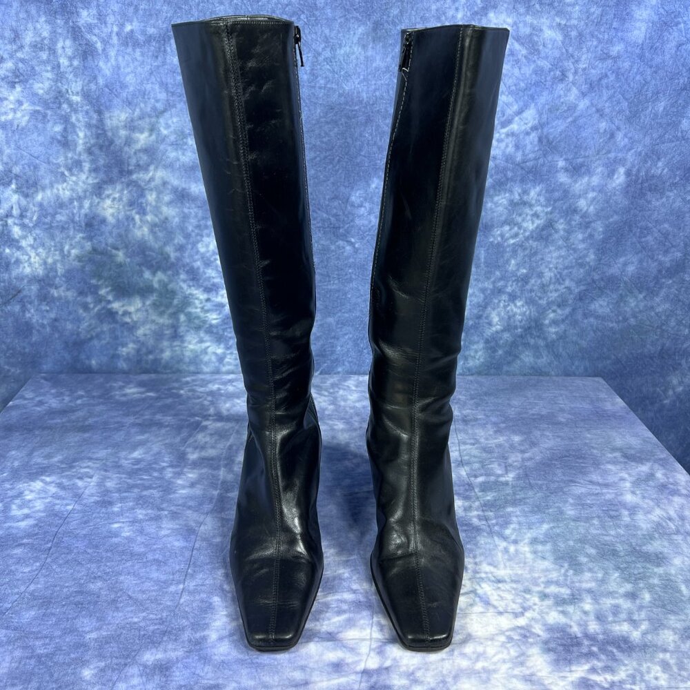 Ann Taylor Black Leather Below Knee Boots Sz 8 1/2 Made in Italy